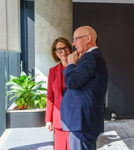 John Swinney and Laura Fleming at Hitachi Energy at 110 Queen Street